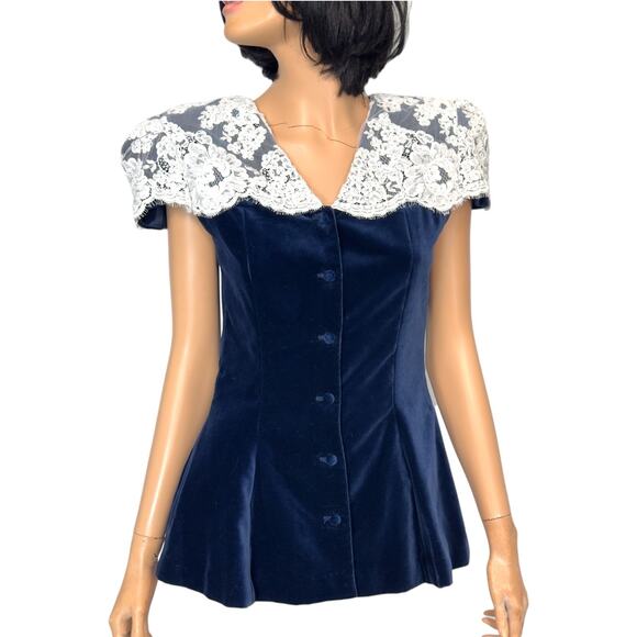 Vintage 90s Whimsigoth Velvet & Lace Button Blouse 6 Victorian Romantic USA Made - Picture 1 of 9